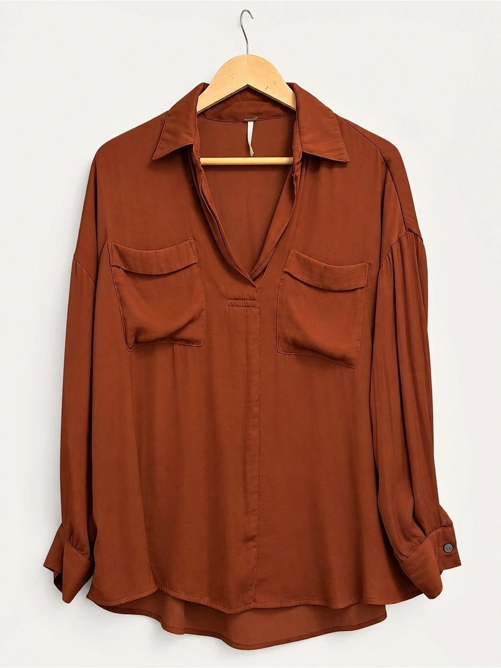 Free People Button Front Shirt in Brown Size Small Like New
